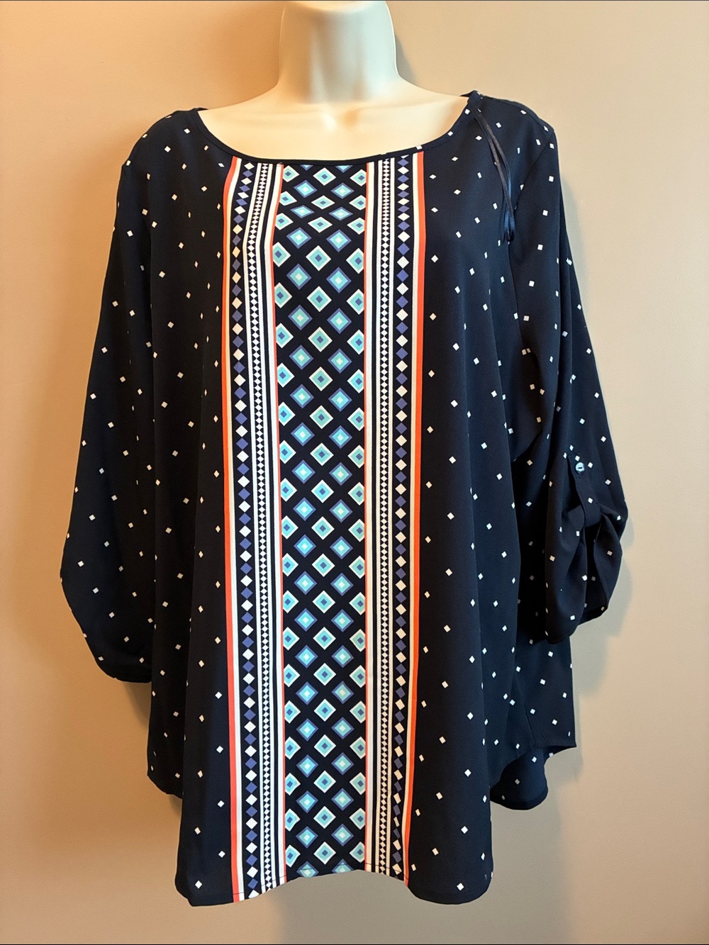 croft & barrow Navy Geometric Center-Stripe Scoop Neck Blouse